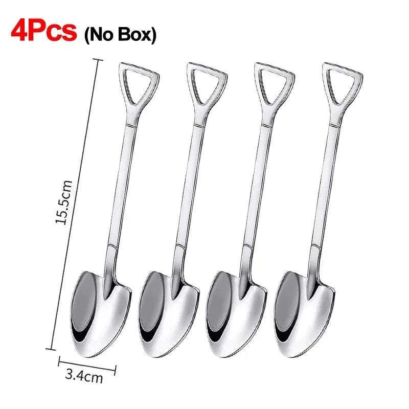 Stainless Steel Shovel Spoon – Coffee, Tea & Dessert Cutlery Dessert Spoon Qme A-4PCS