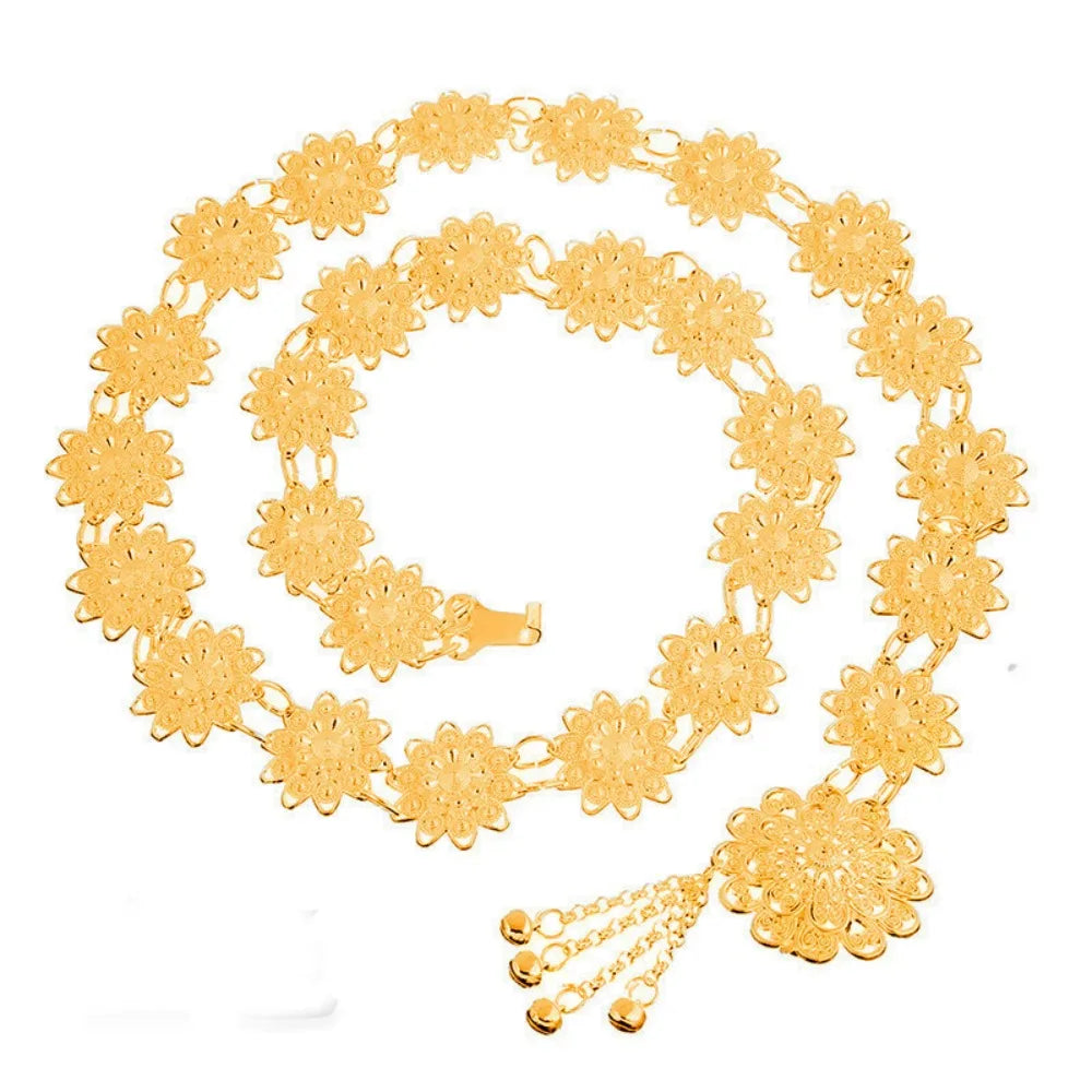 Traditional Metal Ethnic Belt – Hollow Tassel Bell, Silver & Gold Ethnic Waist Belt Qme Gold