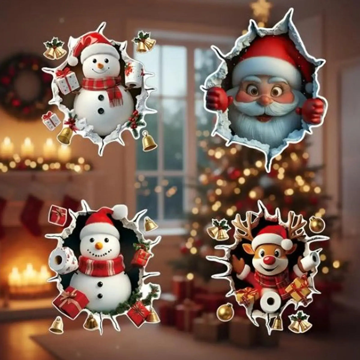 Christmas Reindeer Removable Wall Decals – Festive PVC Stickers Holiday Wall Decals Qme