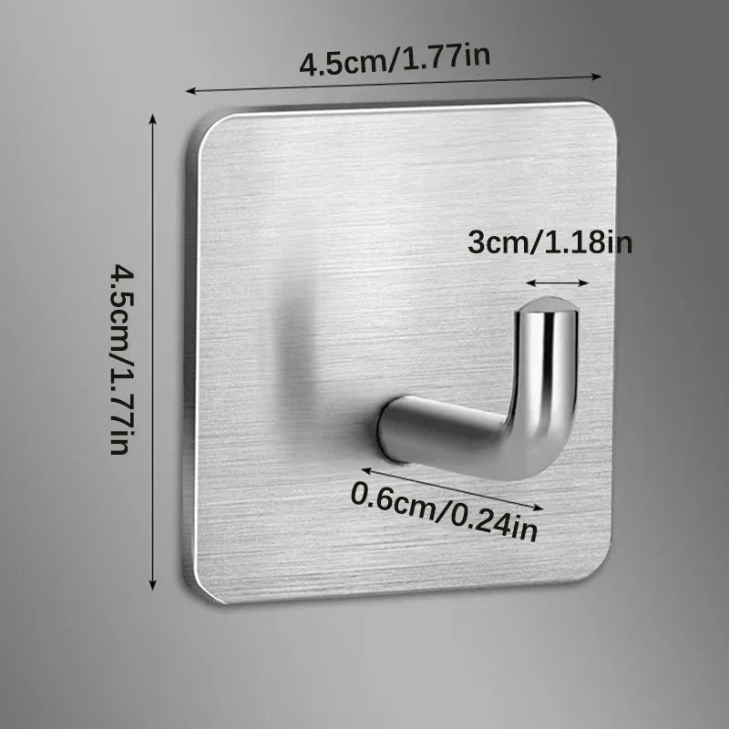 Stainless Steel Adhesive Wall Hooks – No-Drill Bathroom Rack Adhesive Wall Hook Qme 1pcs Silver