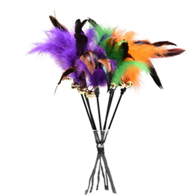 Cat Feather Wand Toy with Bell – Interactive Rod for Cats Interactive Cat Toy Qme