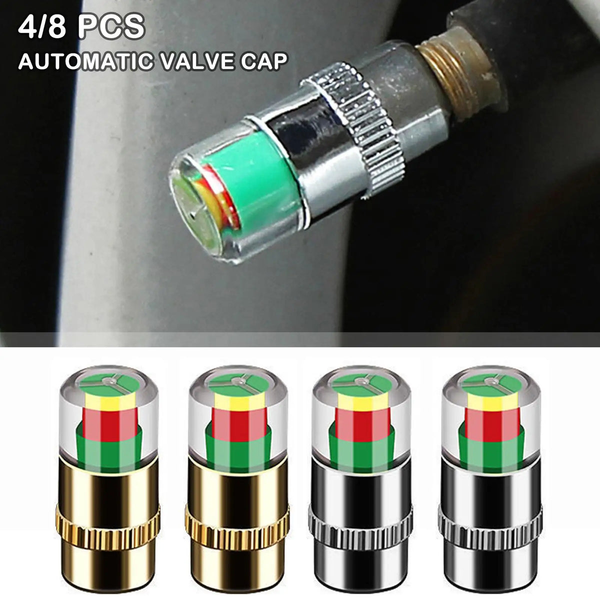 Tire Pressure Monitor Valve Cap Gauge 4-Pack – Car Alert Caps Tire Pressure Gauge Cap Qme