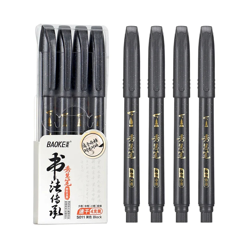 4-Size Calligraphy Brush Pen Set – Black Ink Hand Lettering Calligraphy Brush Pen Set Qme 4 Pcs
