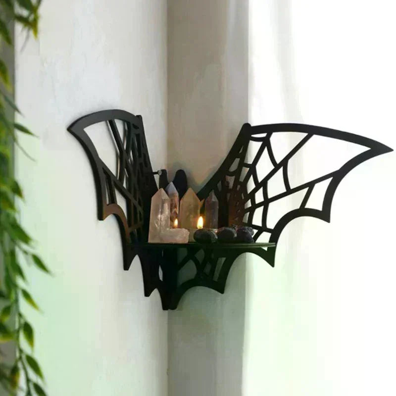 Bat Corner Shelf – Wooden Floating Gothic Wall Display Floating Wall Shelf Qme