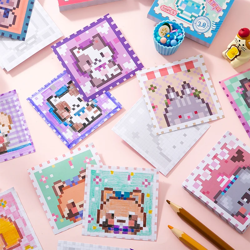 Pixel Coloring Sticker Book – Adorable Pets Theme, 50 Sheets Craft Sticker Book Qme