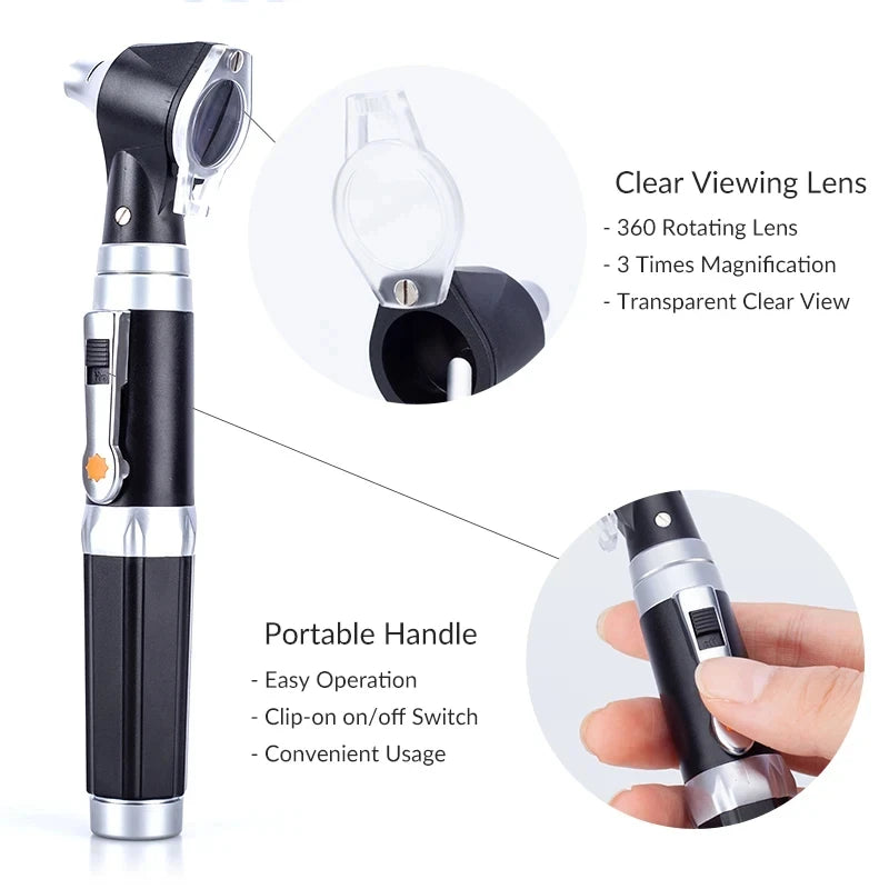 LED Otoscope Ear Inspection Set – 3X Magnification, 4 Tips LED Otoscope Set Qst