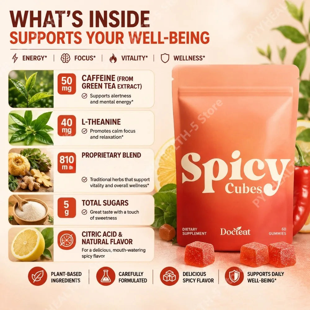 Energy Gummies – Green Tea Caffeine, L-Theanine, Maca & Ginger Energy Supplement Gummies Qst