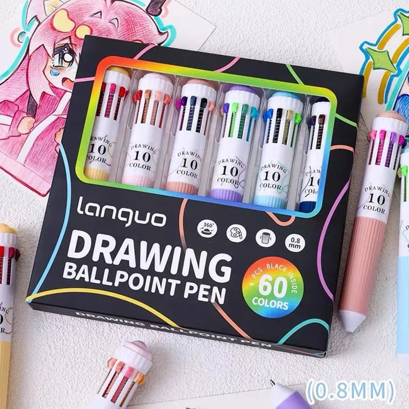 60-Pack Cartoon Ballpoint Pens Multicolor Soft Grip Set Ballpoint Pen Set Qme