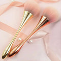 Large Fan Makeup Brush – Soft Synthetic Bristles & Hourglass Handle Fan Makeup Brush Qme Gold