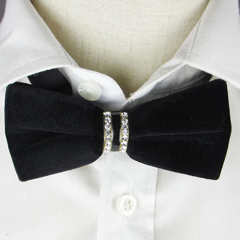 Tuxedo Bow Tie – Rhinestone, Velvet, Leather & Wood Styles Formal Bow Tie Qme color4