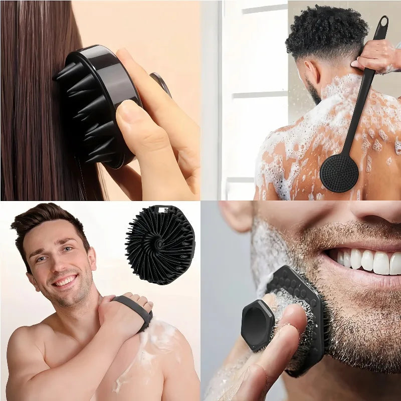 Long Handle Silicone Bath Brush – Body, Back & Face Exfoliating Silicone Bath Brush Qme