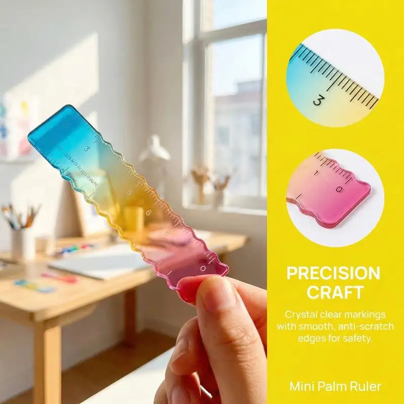 Colorful Iridescent Mini Palm Ruler – Cartoon Gradient Student Mini Straight Ruler Qme