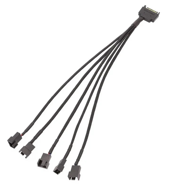 12V 4-Pin Molex Fan Splitter Cable – 6-Port Black Sleeved Fan Splitter Cable Qme