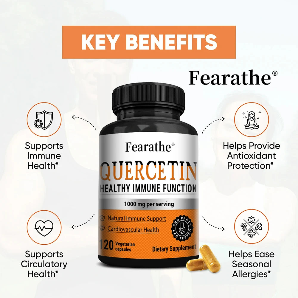 1000mg Quercetin Capsules – Vegan Antioxidant, 120 Caps | Fearathe Quercetin Supplement Qst