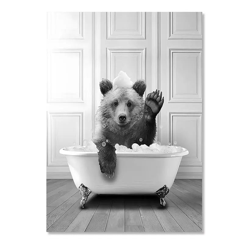 Nordic Animal Canvas Wall Art – Black & White Bathroom Poster Canvas Wall Art Qst