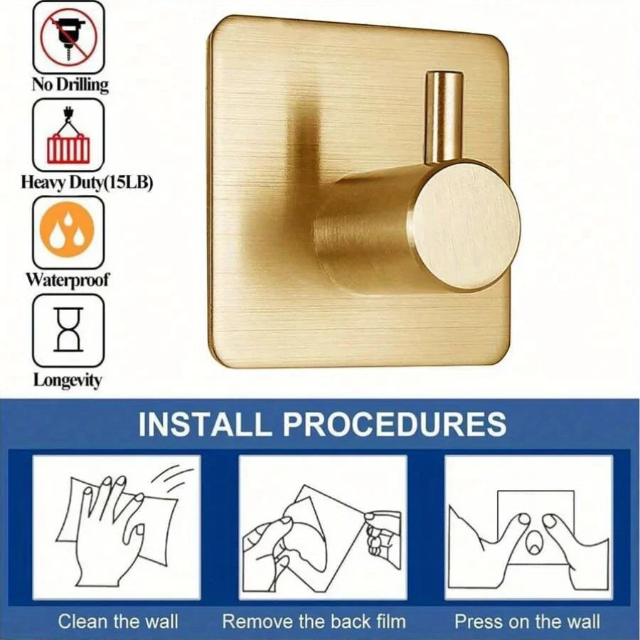 Golden No-Drill Wall Hook for Towels & Coats | Metal Wall Hook Qme