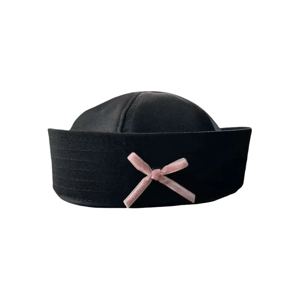 Y2K Stripe Sailor Captain Hat with Bow – Octagonal Navy Cap Sailor Captain Hat Qme Style C