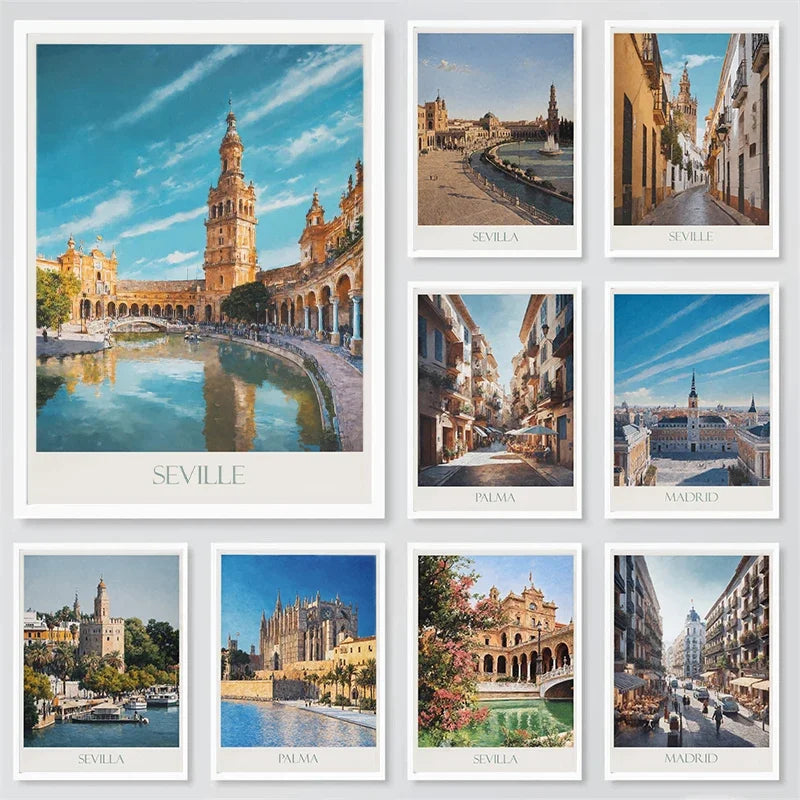 Spain Canvas Poster – Seville, Madrid & Palma Wall Art Decor Canvas Wall Art Qst