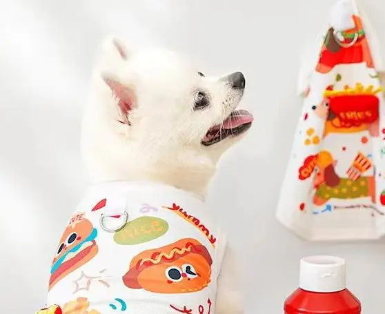 3D Burger Print Summer Pet Vest | Breathable Dog & Cat Top Pet Clothing Vest Qme