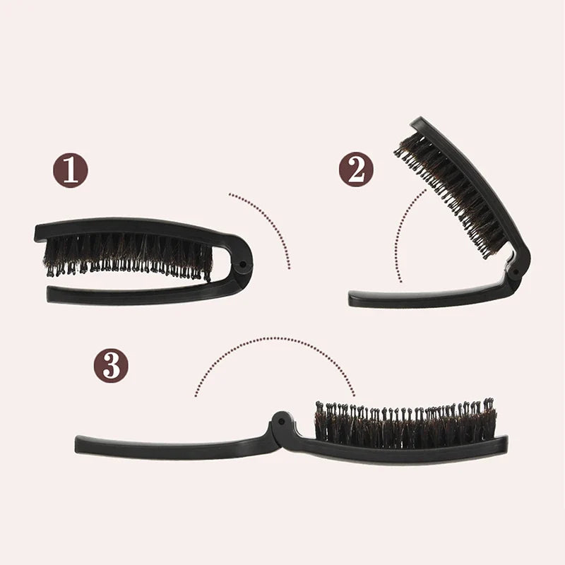 Foldable Boar Bristle Hair Brush & Scalp Massager – Travel Foldable Hair Brush Qme