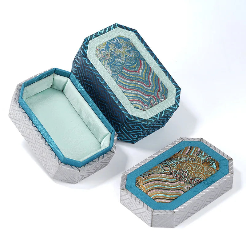 Chinese Brocade Jewelry Box – Wave Pattern Heaven & Earth Lid Brocade Jewelry Box Qme
