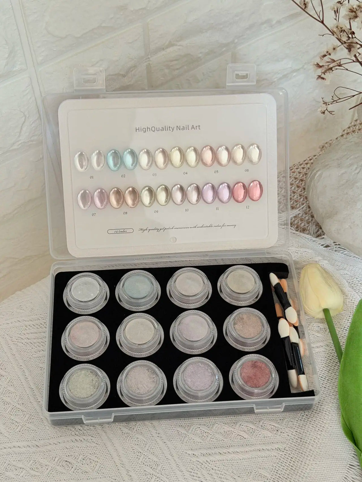 Aurora Chrome Nail Powder 12 Colors Mirror Pearl Pigment Kit Chrome Nail Pigment Kit Qme