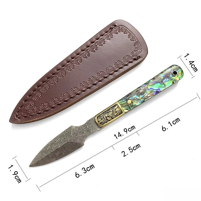 Damascus Steel Tea Knife & Scoop Set – Abalone Shell Handle Tea Ceremony Knife Set Qst
