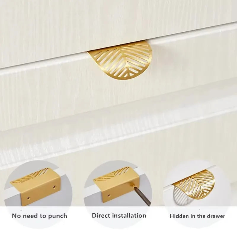 Leaf-Shaped Brass Drawer Knob | Modern Furniture Handle Cabinet Drawer Knob Qme