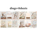Cozy Home Illustration Stickers – 4 Bag Set for Journaling Decorative Sticker Pack Qme 4bags