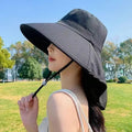Wide Brim Sun Hat with Neck Cover – Women's Bucket Hat Wide Brim Sun Hat Qst A2 Black