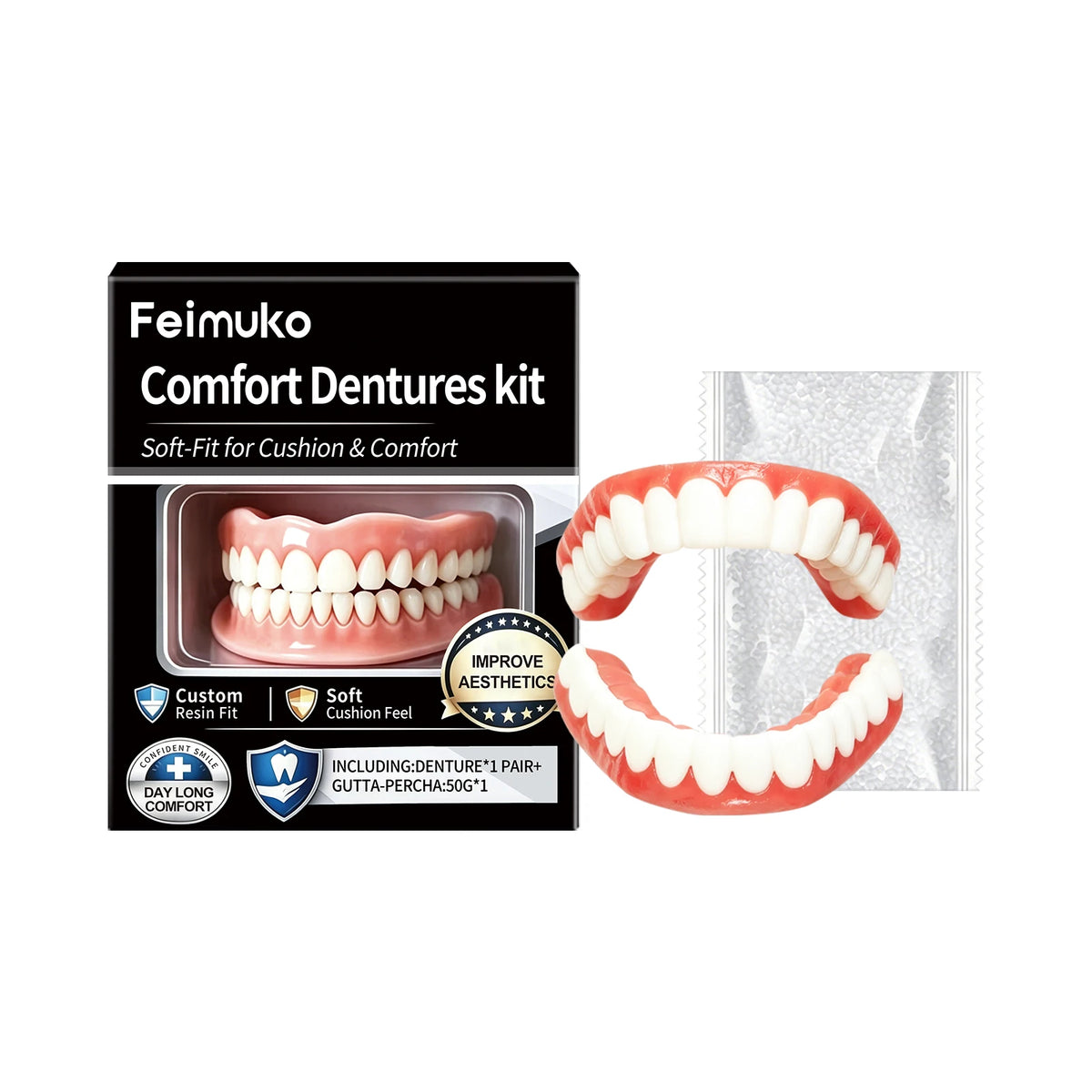 Soft Silicone Reline Dentures – Comfort Fit Fake Teeth for Adults Cosmetic Dentures Qst 1 Set