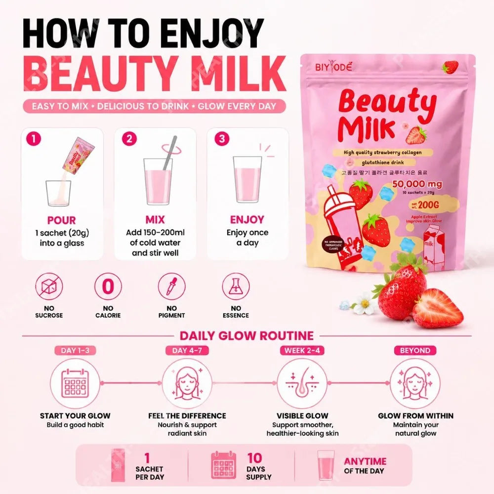 BIYODE Collagen Glutathione Powder Sachets – Skin Glow, 10 Pack Collagen Supplement Powder Qst