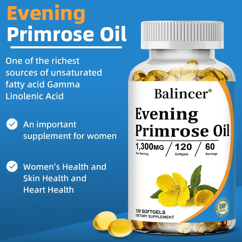 Evening Primrose Oil Capsules 1300mg – Skin, Hair & Wellness Herbal Oil Capsules Qst