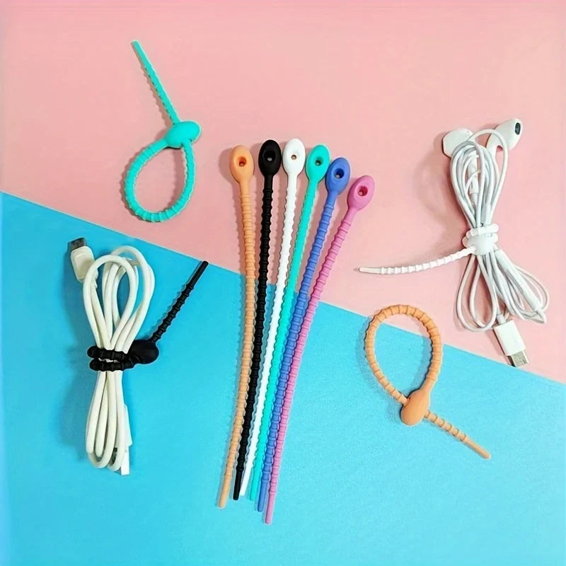 Silicone Reusable Cable Wire Organizer & Cord Winder Ties Cable Organizer Ties Qme