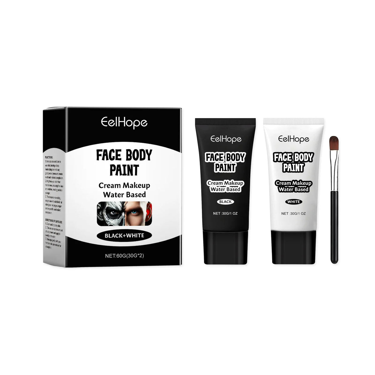 Halloween Black & White Face Paint Cream – Clown Cosplay Kit Halloween Face Paint Qst 1set boxed