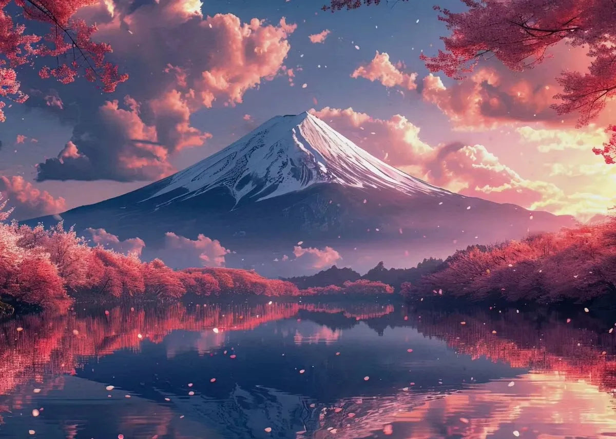 Mount Fuji Cherry Blossom Canvas Wall Art – Sunrise Print Canvas Wall Art Qst I 50x70cm Unframed