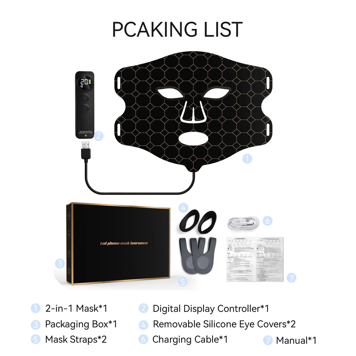 Hello Face L300 LED Light Therapy Mask – Wireless Vibration LED Therapy Mask Qst Vibrating Mask Set
