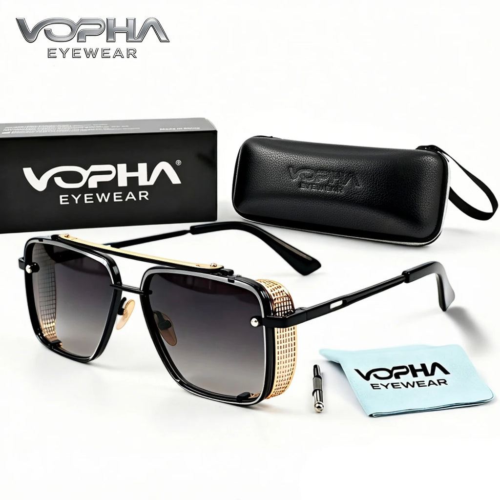 VOPHA Square Aviator Sunglasses UV400 Gradient Metal Vintage Fashion Sunglasses Qst C1
