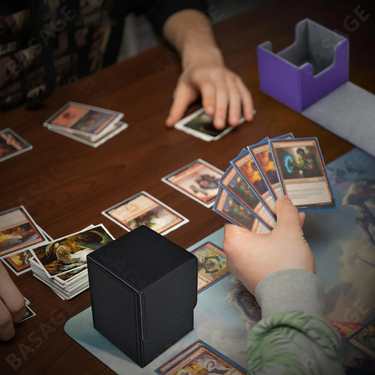 Leather Card Deck Box – Holds 100+ Sleeved Cards & 2 Dividers Card Deck Box Qme
