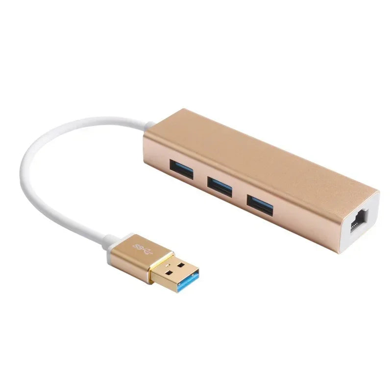 USB-C Gigabit Ethernet RJ45 LAN Adapter + USB 3.0 Hub USB-C Network Adapter Qme HUB3.0 gray