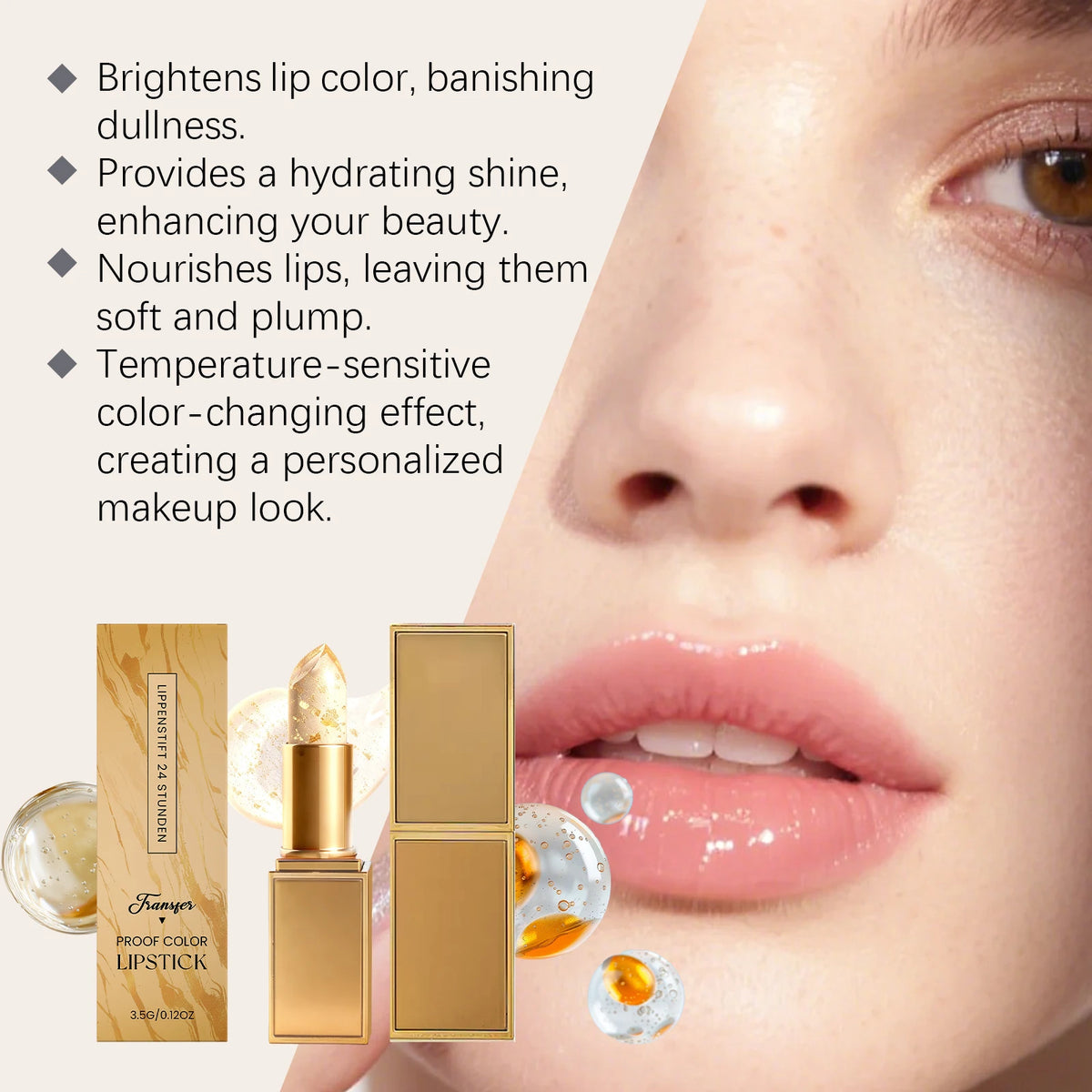 Golden Color-Changing Lip Balm – Moisturizing Beeswax 3.5g Color-Changing Lip Balm Qst