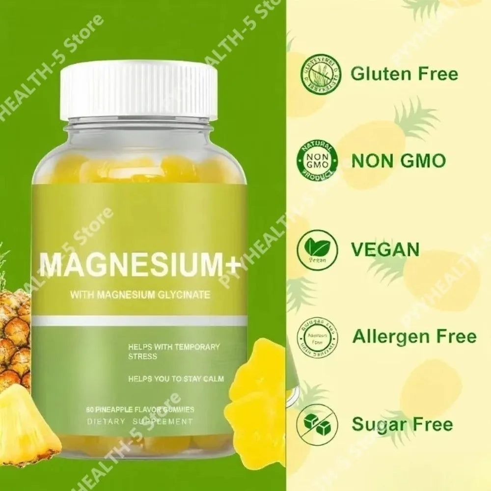 Magnesium Glycinate Gummies 60ct – Pineapple, Sugar Free Magnesium Supplement Qst