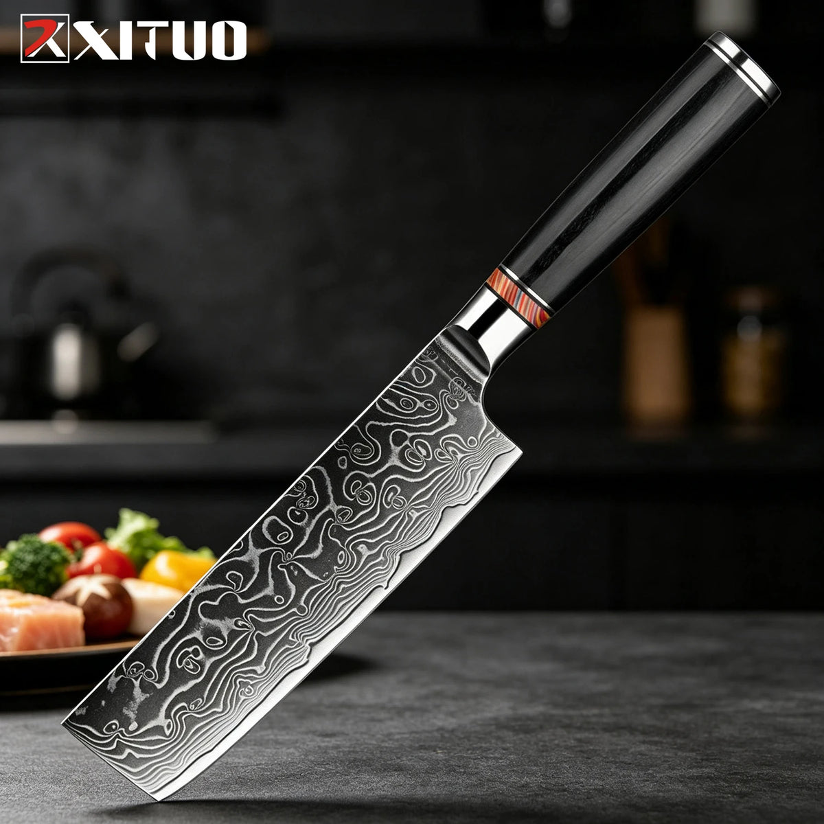 XITUO Damascus Steel Kitchen Knife Set – Santoku & Nakiri Kitchen Knife Set Qst Nakiri knife