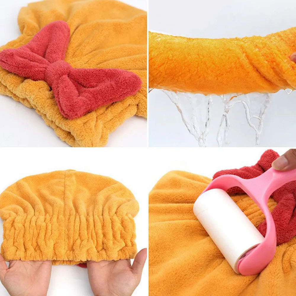 Cute Bow Velvet Hair Towel Wrap – Quick-Dry Absorbent Cap Hair Towel Wrap Qme