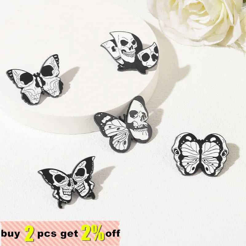 Skeleton Butterfly Enamel Pin – Gothic Skull Lapel Badge Enamel Lapel Pin Qme