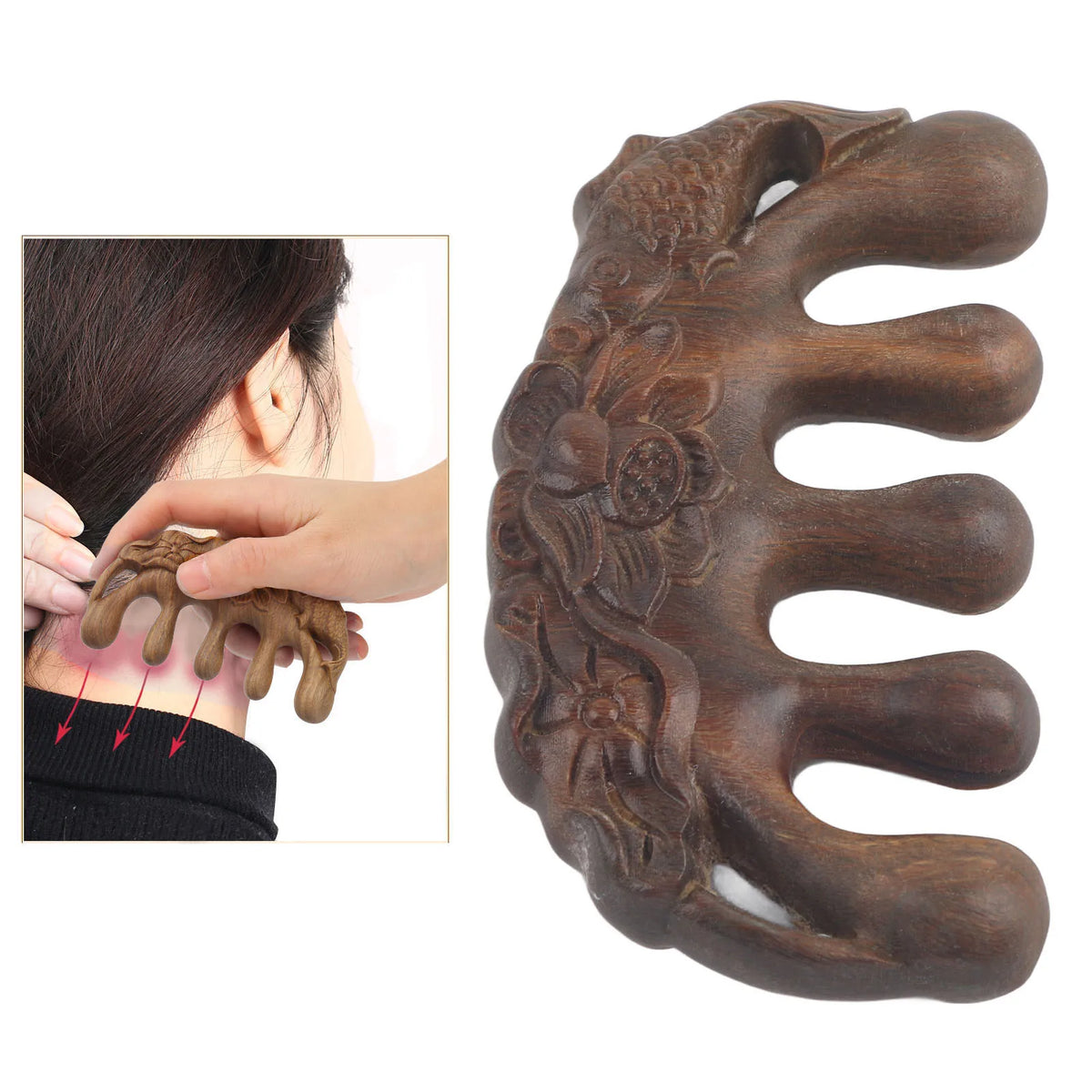 Wide Tooth Sandalwood Scalp Massage Comb – Head & Neck Scalp Massage Comb Qme