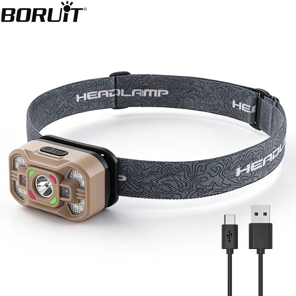 BORUiT Motion Sensor LED Headlamp USB-C Rechargeable 5 Modes LED Headlamp Qst