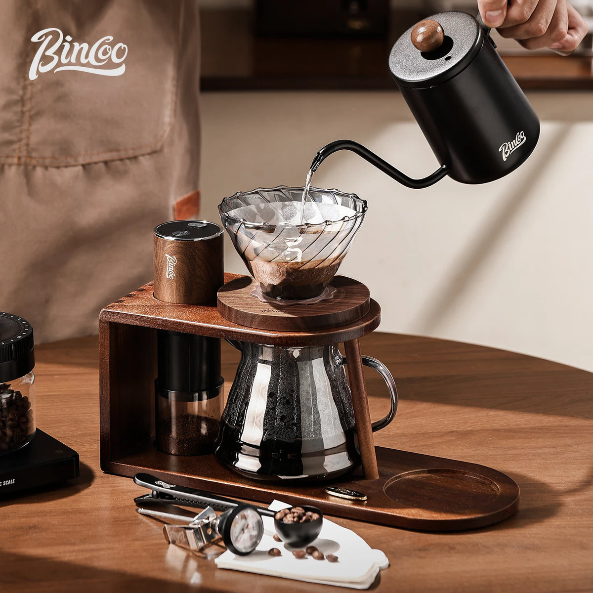Bincoo Wooden Pour Over Coffee Station with Storage Coffee Station Organizer Qst