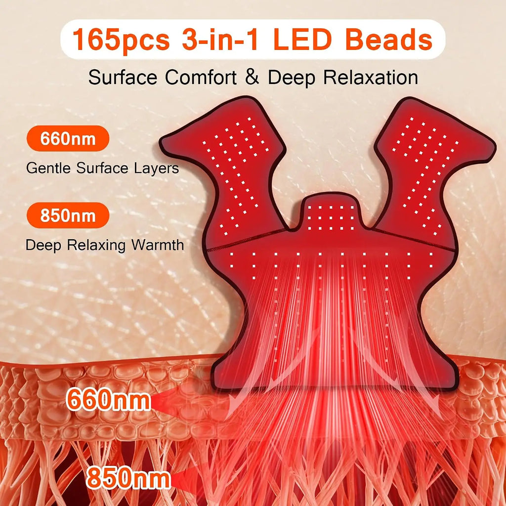 Red Light Therapy Neck & Shoulder Wrap – 165 LEDs 660nm 850nm Red Light Therapy Wrap Qst