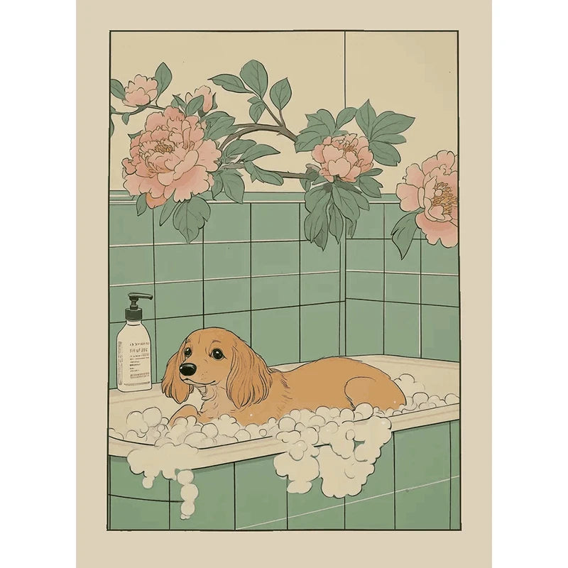 Japanese Bathroom Cute Animals Canvas Wall Art Poster Unframed Canvas Wall Art Qst